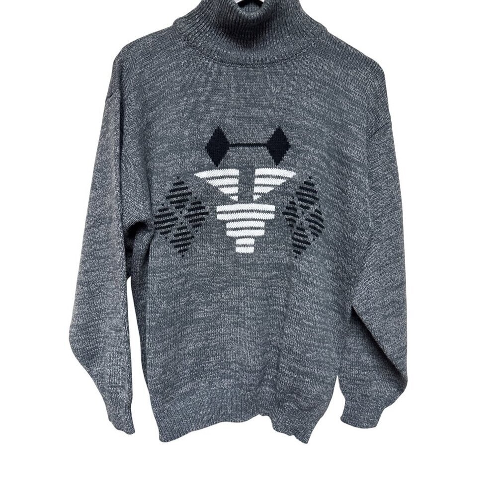 THE SWEATER Women's 100% Lamb's Wool Grey Geometric Turtle Neck Gray Large